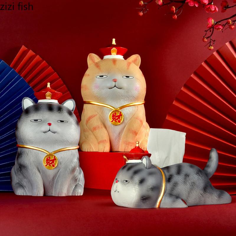 

Resin Cat Tissue Box Cat In A Hat Decorative Ornaments Tissue Storage Box Napkin Holder Desktop Crafts Statue Paper Towel Tube