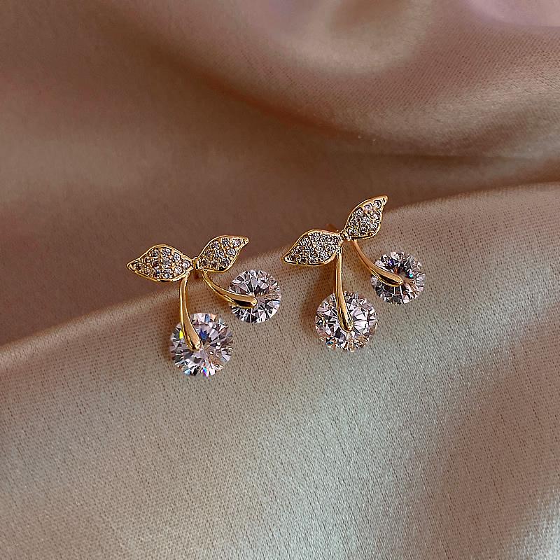 

Zircon Cherry Shaped Unusual Earrings for Womens Kawaii Girl Earrings 2021 Trend Party Unusual Luxury Jewelry Accessories