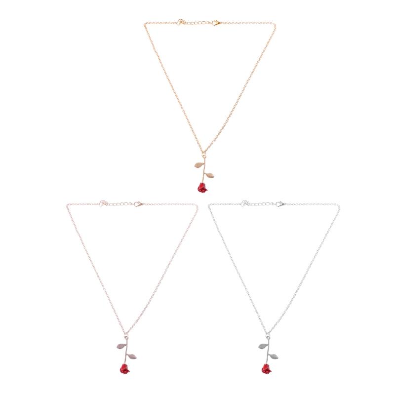 

Beauty and Beast Golden Filled 3D Red Rose Pendant Necklaces For Women Jewelry