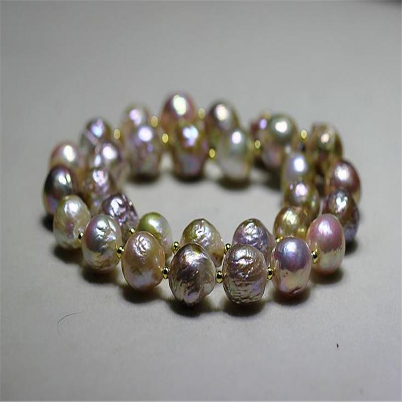 

Beautiful + 11-13mm Edison Wrinkled Leather Pearl Necklace 18 Inch 14K with Gold Beads, 100% Natural Freshwater Pearl Neckla