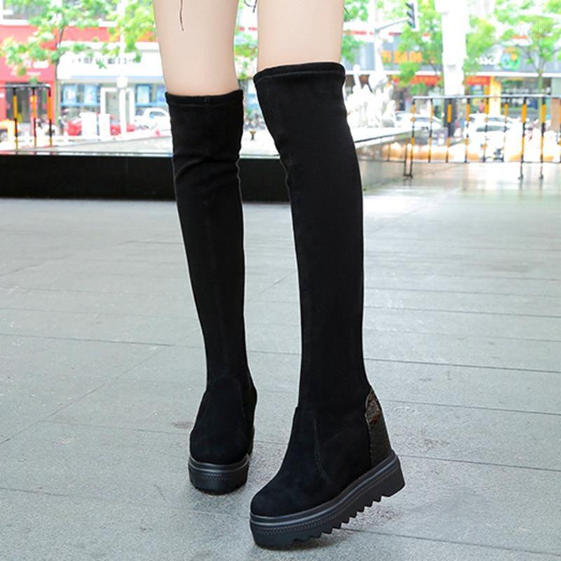 

Brand Sale Height Increasing Platform Trendy Elastic Shoes Leisure Fashion Knee High Boots1, Black