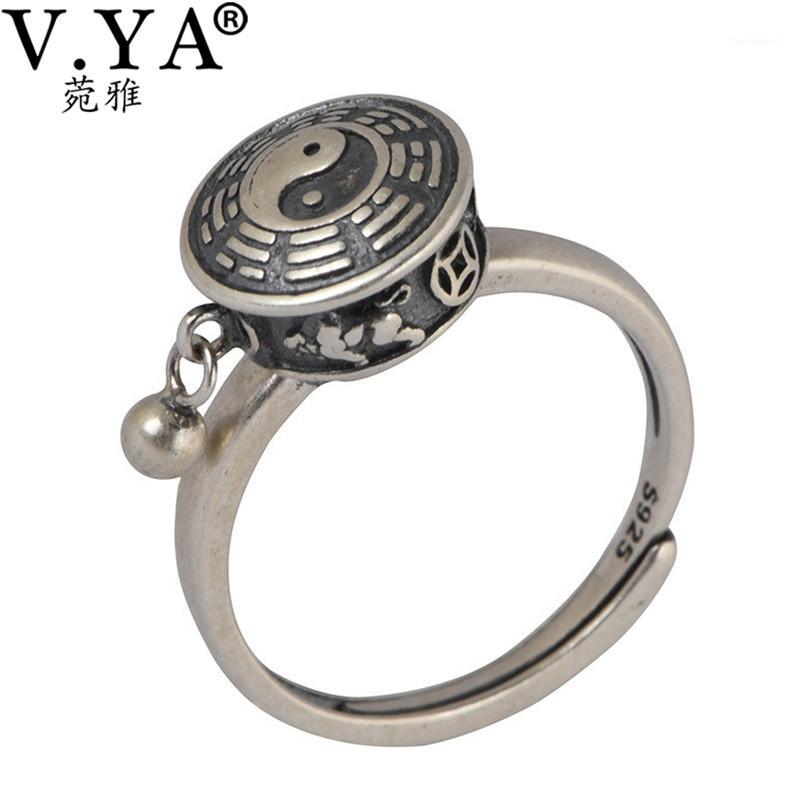 

V.YA Vintage 925 Silver Ring Thai Silver Bagua Ring Real Pure Fengshui Taichi Yinyang Good Luck Jewelry Gift1