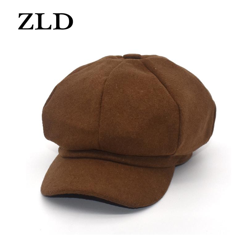 

ZLD Winter men women Octagonal Hats Fashion all-match Berets hat classice vintage ladies caps Autumn Casual Solid color cap, Black