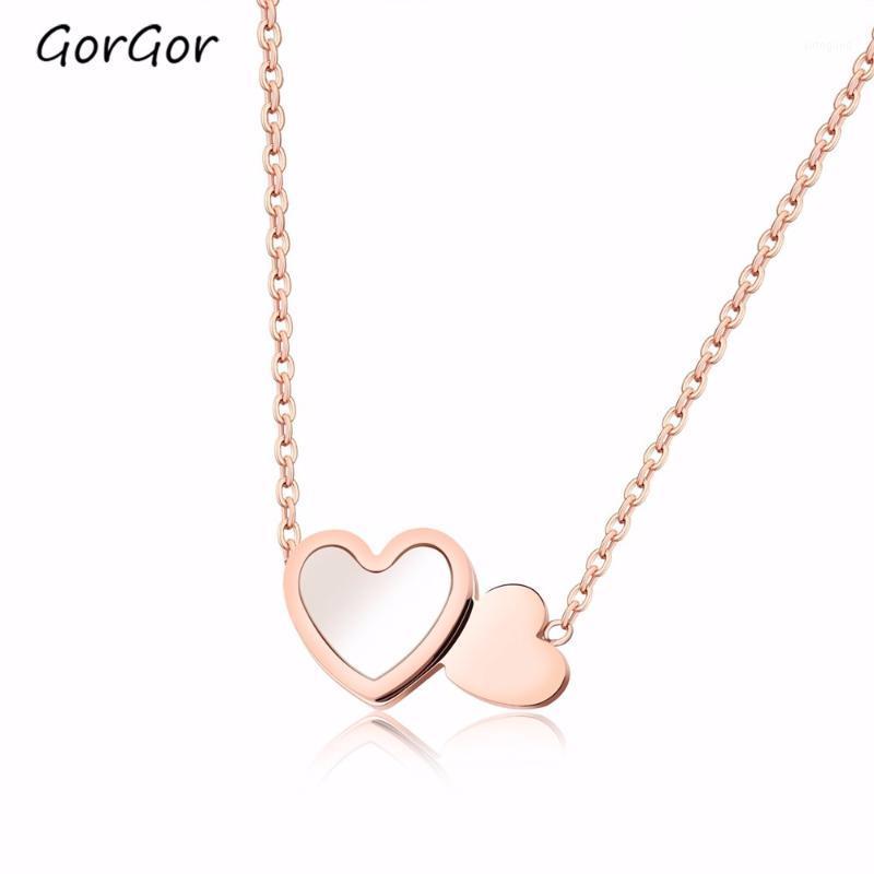 

Chokers GorGor Japanese And Korean Style Fashion Fresh Double Love Stainless Steel Rose-plated Golden Clavicle Women Necklace 11891
