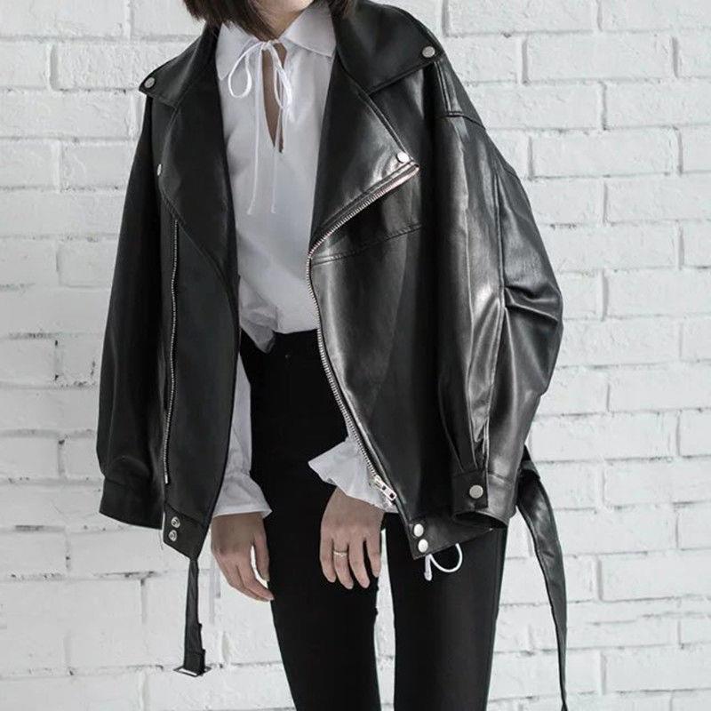 

2020 2020 High Quality Black Spring Leather Plutonium Turn-down Collar Zipper Fashion New Women's Wild Jacket