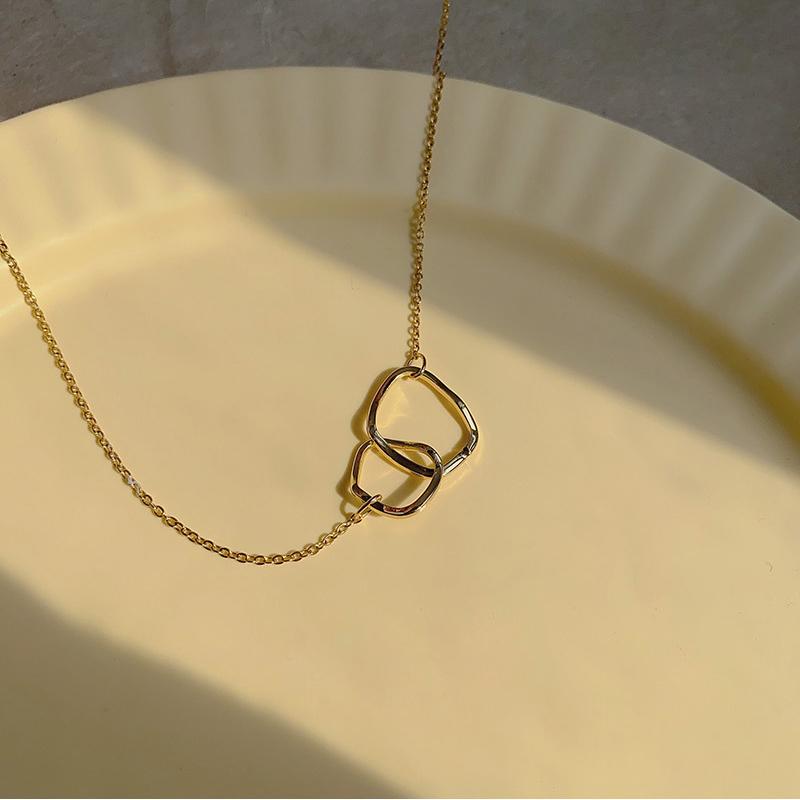 

All-Match Double Distortion Square Chokers Necklace Two Interlocking Gift Rose Gold Chain Link Pendant Necklaces Party 145