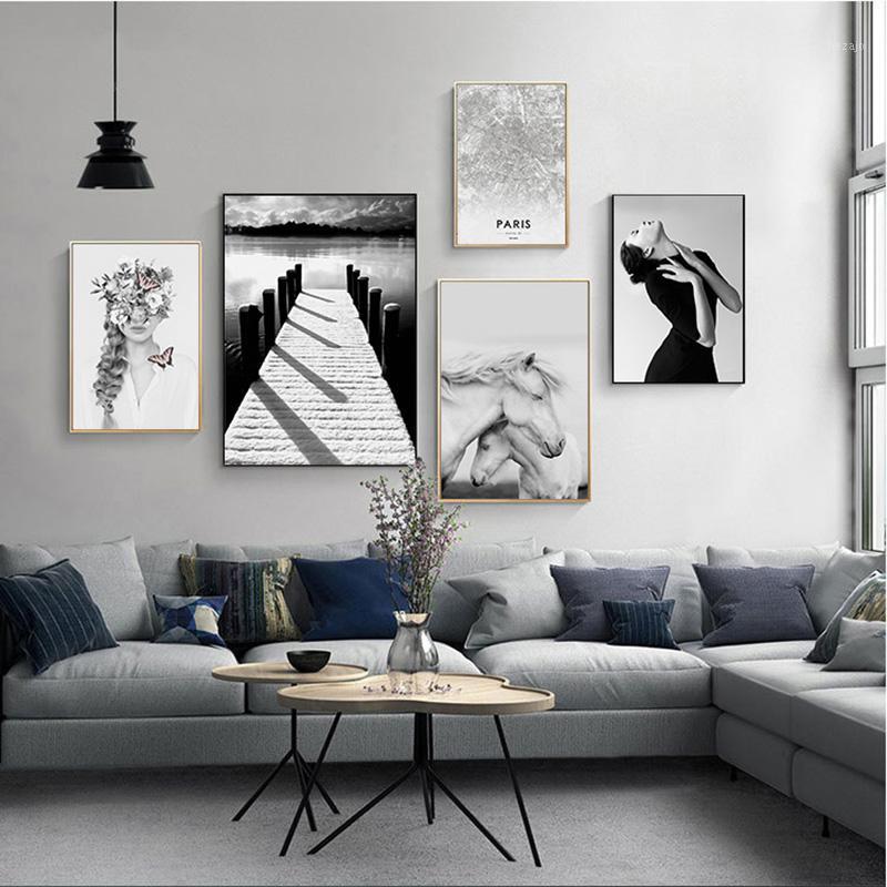 

Black and White Figure Picture Home Decor Wall Art Nordic Canvas Painting Modern Art Scenery Posters and Prints for Living Room1