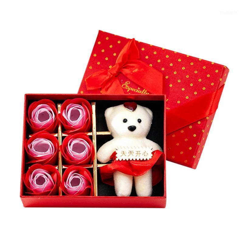 

NEW ARRIVAL Valentine's Day 6 Flowers Soap Flower Gift Rose Box Bears Bouquet Festival Gift FREE SHIPPING FOR HOME P0.31