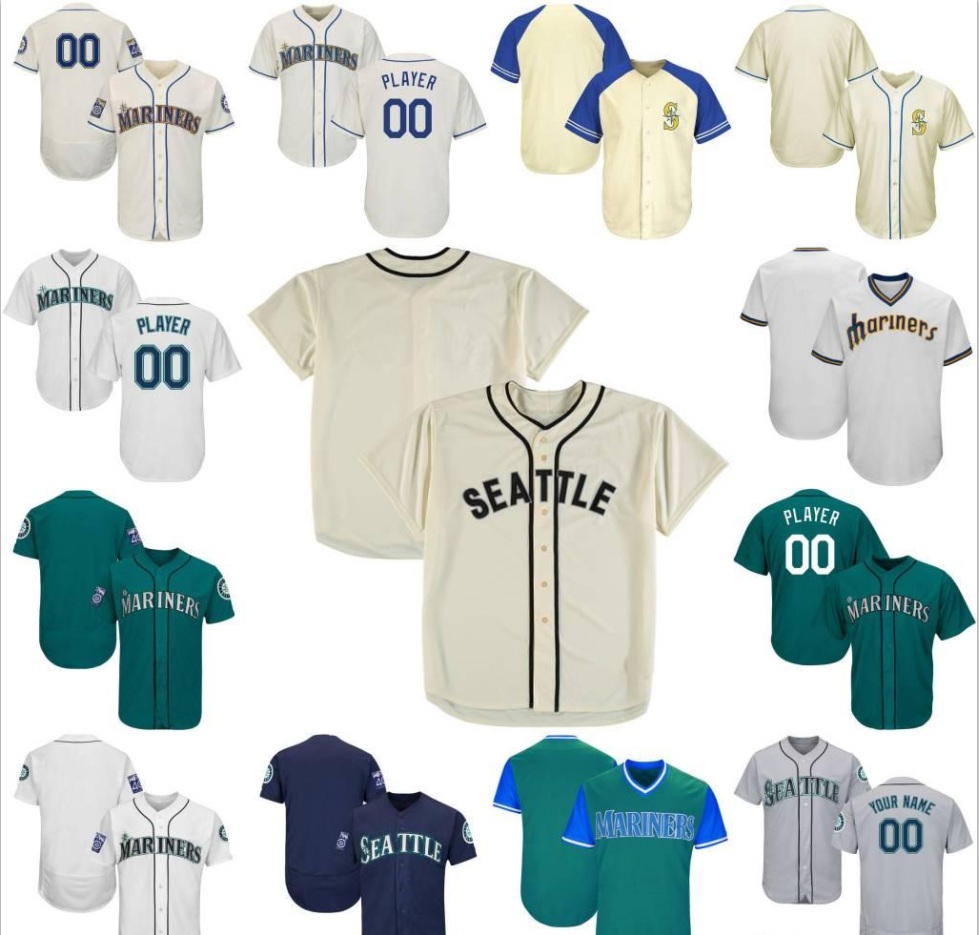 

Custom Mens Womens Youth Seattle Mariners Baseball Jerseys White Navy Grey Blue Cream Green Stitched any Name Any Number shirts Jersey