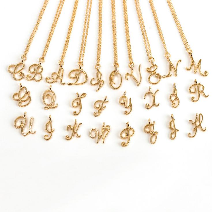 

Fashion Initial Alphabet Letter Necklace All 26 English Silver A-Z Cursive Luxury Monogram Name Letter Word Chain Necklaces for Lovers