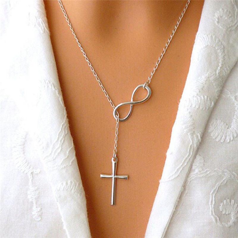 

Chains 2021 Simple Fashion Korean Stainless Steel Infinity Charm Cross Pendant Women Jewelry Necklace Gift Girl Sold, Silver