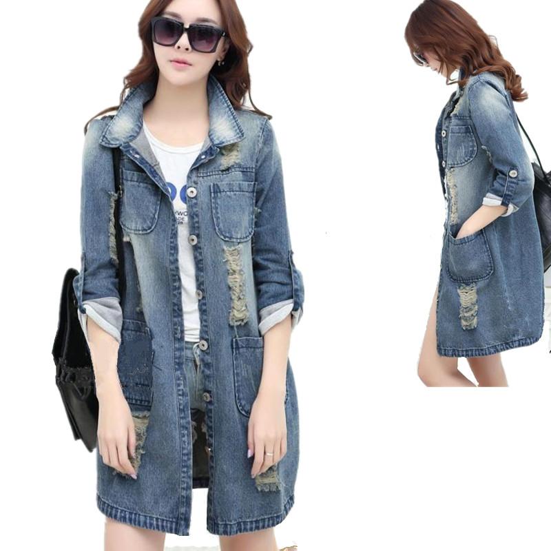 

Autumn Vintage Plus Size Denim Trench Coat Designer Jeans Buttons Down Long Sleeve 4Xl 5XL Fashion Outwear, 90009