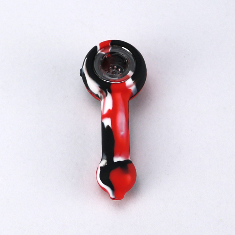 

4.2 inches silicone smoking pipes Mixed color glass hand pipe with multi holes bowl