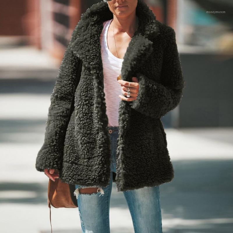 

Fashion Female Lapel Fur Coat Autumn Winter Warm Fluffy Fleece Jacket With Pockets Casual Long Sleeve Pure Color Outerwear1, Beige