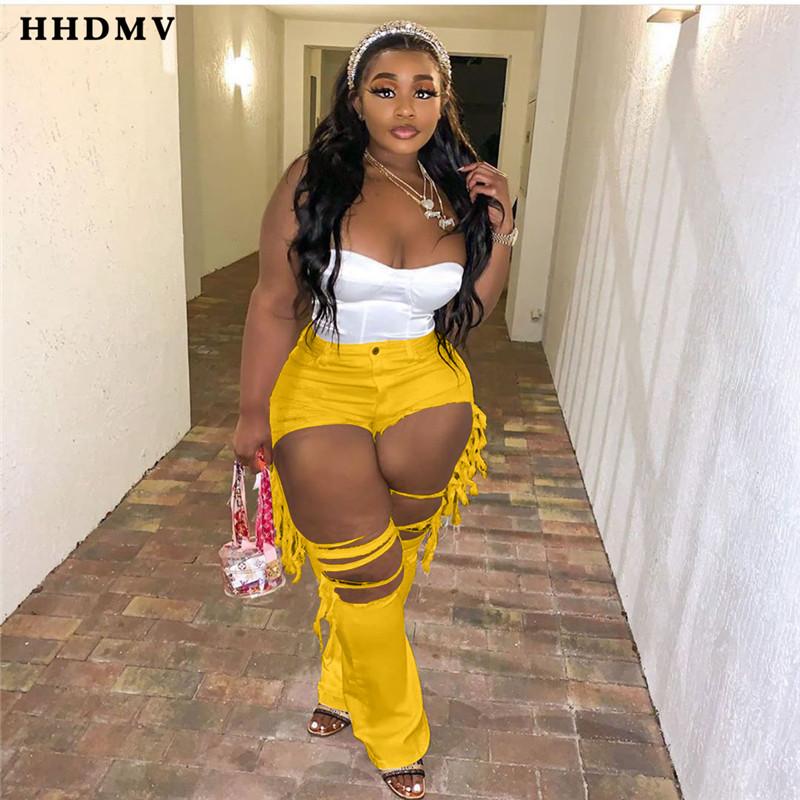 

HHDMV 2020 fashion hot sale reduction of age street hip hop style long pants buttons high waist broken hole long pants, Red