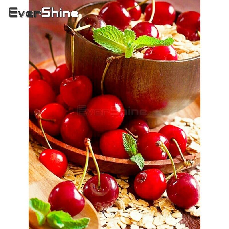 

EverShine DIY Diamond Embroidery Cherry Picture Of Rhinestones Full Square Diamond Painting Fruit Cross Stitch Mosaic Wall Decor