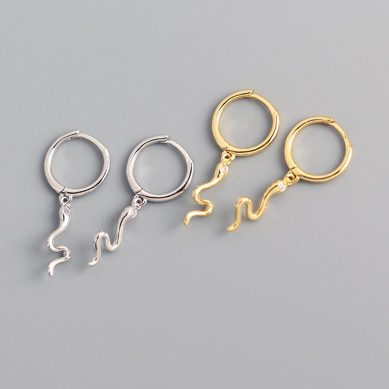 

Hoop & Huggie Real 925 Sterling Silver Zircon Snake Earrings For Fashion Women INS Fine Jewelry 18k Gold Bohemian Minimalist Accessories