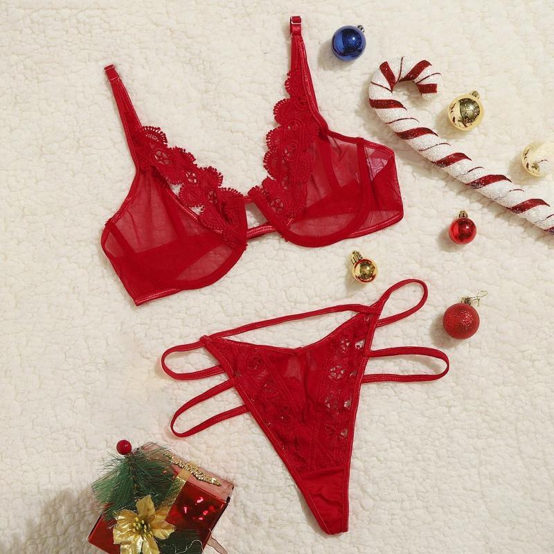 

Fashion Lingerie Set Women Sexy Underwear For Ladies Bielizna Damska Seductive Floral Lace Hollow Thong Brassiere Lenceria #31, Red