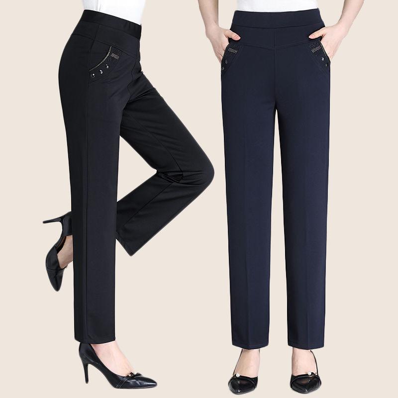 

2020 New Autumn Winter Middl Aged Women High Elastic Waist Casual Straight Pants Female Plus Size Clothing Casual Trousers M168, Qian ka qi
