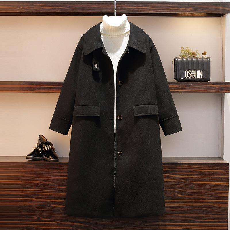 

Fashion Solid Turn-down Collar Fall Jacket for Women Single Breasted Wool Coat and Jacket Full Sleeve Plus Size Coat, Black