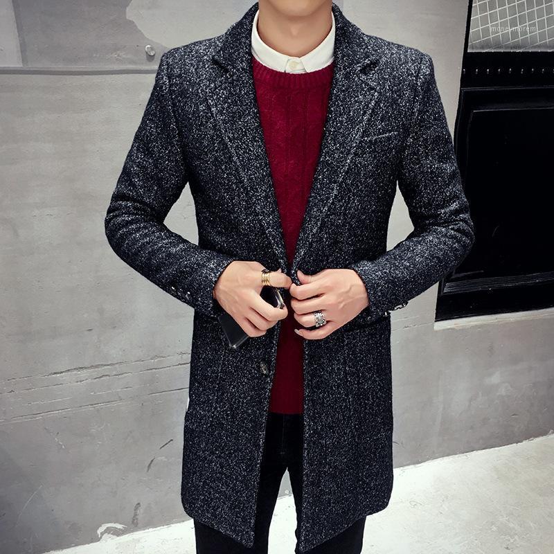 

Slim men's large plaid coat suit collar wool woolen windbreaker thick warm coat1, Gray