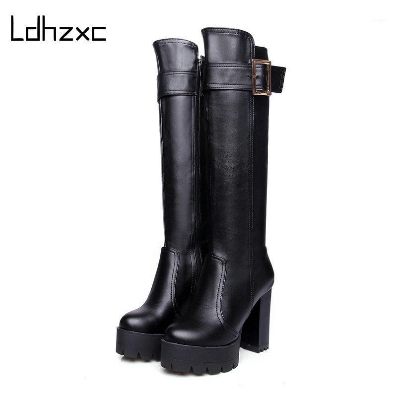 

LDHZXC Autumn High Leg Boots Women Black Leather Ladies Long Boots High Fashion Heel with Zipper Plus Size 431