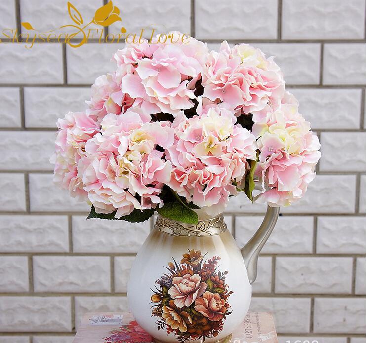 

Real touch wedding flowers 5 branches artificial flower hydrangea silk flowers for home decoration, White