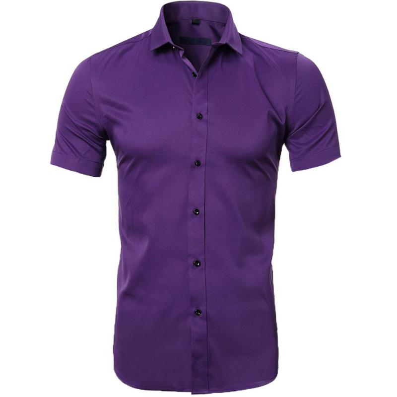 

Summer Man Short Sleeve Social Vintage Boys Shirts Big Size Tops 2xl Multicolor Male Purple Button Shirt Casual Slim Fit Camisa, Black
