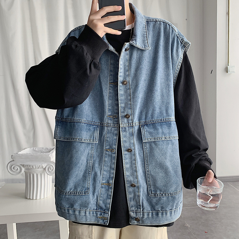 

2021 Cowboy Korean-style Loose Jacket Sleeveless Waistcoat Workwear Vest Ovg2, Red