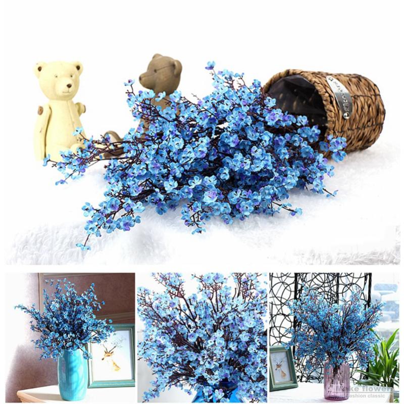 

4pcs DIY Party Decoration Artificial Flower White Gypsophila Bouquet Babysbreath Fake Flowers Wedding Party Home Decoraion, Blue