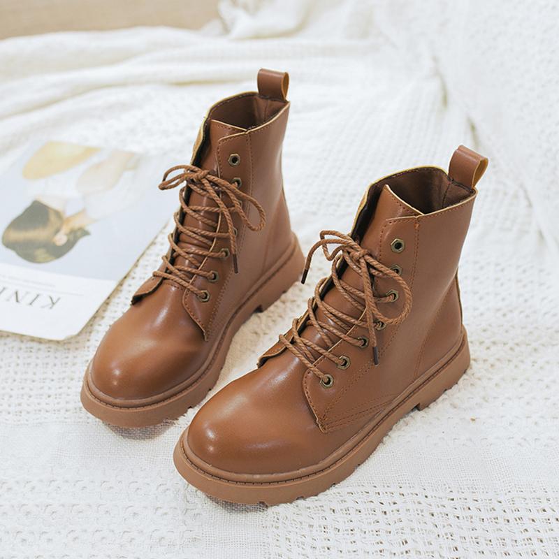 

2021 New Lace Up Boots Fashion Womens Boots Ankle Platform White Women Western Rubber Women Black, Beige