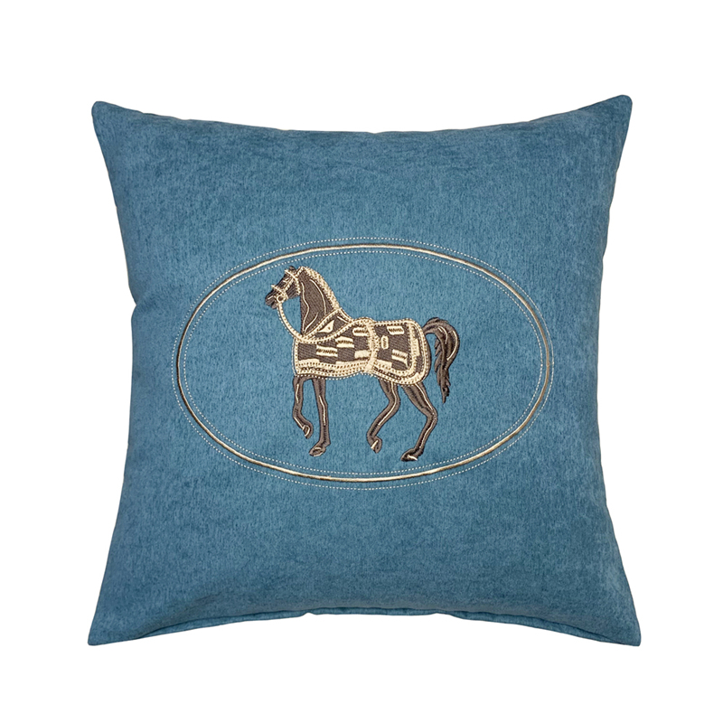 

Deluxe Modern Embroidery Blue Horse Designer Pillow Case Sofa Cushion Cover Home Bedding Decorative Interior Furnishings Sell by Piece