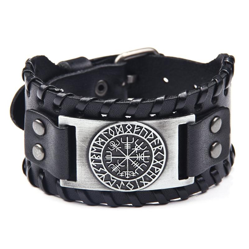 

Men's Vikings Alloy Bracelet Bracelet Vintage Ancient civilization Compass Mens Wide Leather unisex jewelry accessories