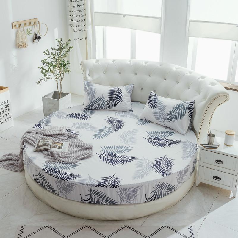 

3-Pieces Solid Color Printed 100% Cotton Round Fitted Sheet Set Round Bed Sheet Bedding Set Customizable Mattress Topper 200cm, White