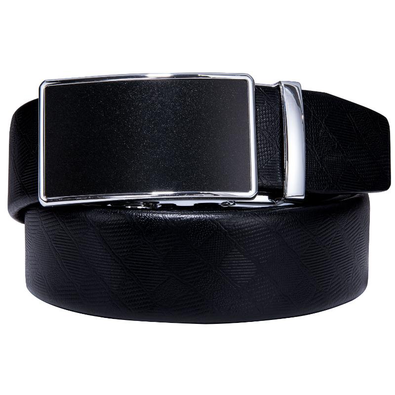 

Belts Barry.Wang Men Belt Black Genuine Leather Silver Buckle Automatic Slide Male Waist For Wedding Party