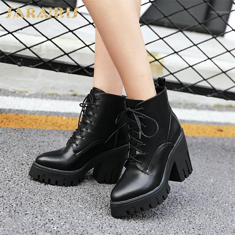 

Brand New Big Size 43 Square High Heels Platform Ankle Boots Fashion Shoelaces Winter Shoes Women Motorcycles Boots Female1, Black