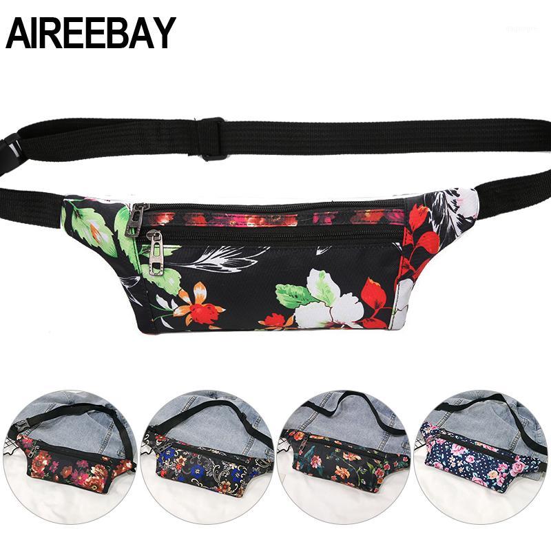

AIREEBAY New Summer Style Women Fanny Pack 3-Pockets Bohemian Floral Printed Small Waist Bags For Ladies and Girls Chest Bags1, Sky blue