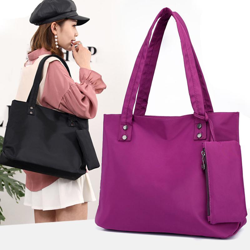 

Large Capacity Long Shoulder Handbag Shopping Tote Bag Beach Top-handle Bags 2 Piece Set Women Designer Nylon Handbags, Black