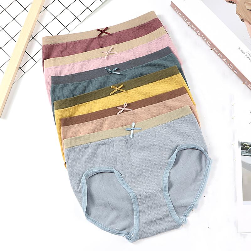

NEW Big Size Underwear Solid Ladies Fresh Style Bow Knot Mid-waist Girl Briefs Plus Size Women Panties Soft Bow Underwear, Blue