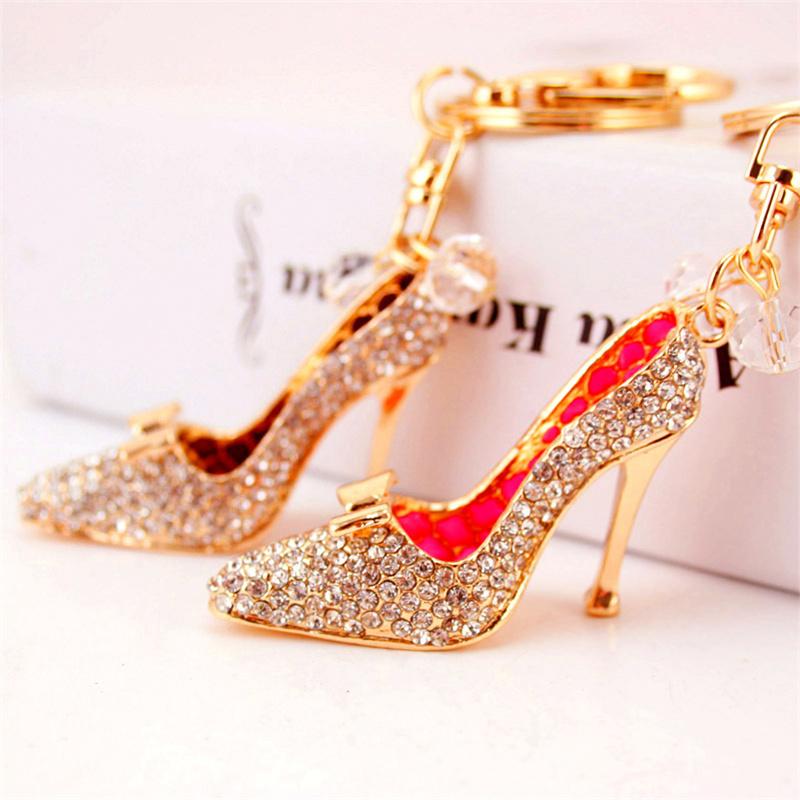 

Keychains 4PCS/LOT Rhinestone High Heel Shoe Keychain Crystal Purse Car Key Chain Bag Decorative Alloy Keyring, Silver