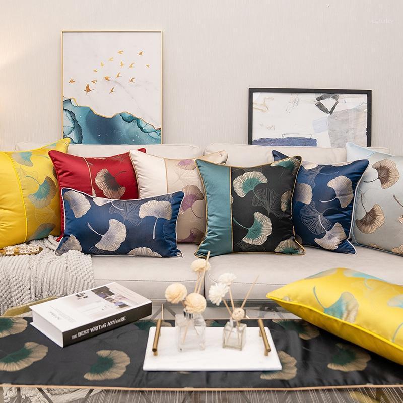 

Luxury Delicate Decorative Pillows Case Ginkgo Leaf Embroidered Cushion Cover Black Yellow Blue Modern Sofa Chair Bed Pillowcase1, Cushion cover11