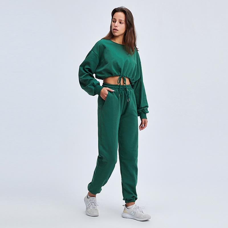 

Sports Two-Piece Set Sweatshirt Suit Women Long Sleeve Loose Short Top Pants Casual Fitness Jogging Workout Suits Sportswear, Blue