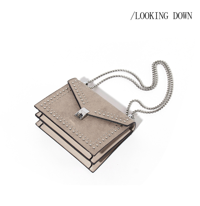 

Scrub Leather women Rivet Shoulder Messenger Bags designer new fashion Chain Lock Crossbody Bag Female Travel handBag For Women X1228