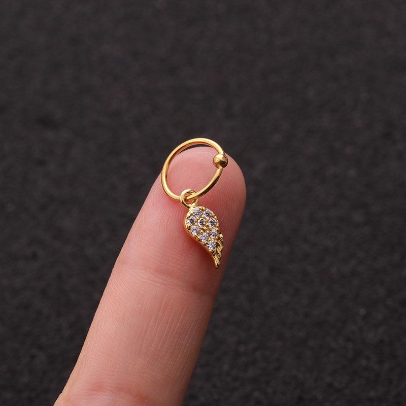 

Hoop & Huggie 1 PCS Simple Micro Pave CZ Wing Charm Ear Cartilage Cuff Clip Earring Trendy Gold Color Steel Circle Piercing