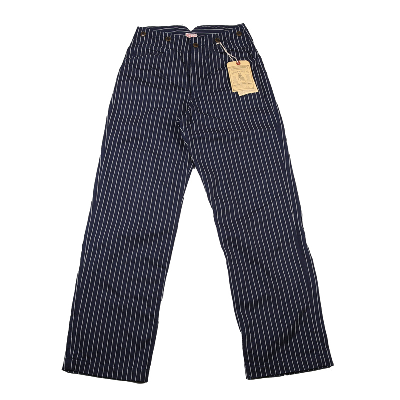 

retro fishtail striped work pants loose fitting blue male workwear drak L6QX, Pinstripes