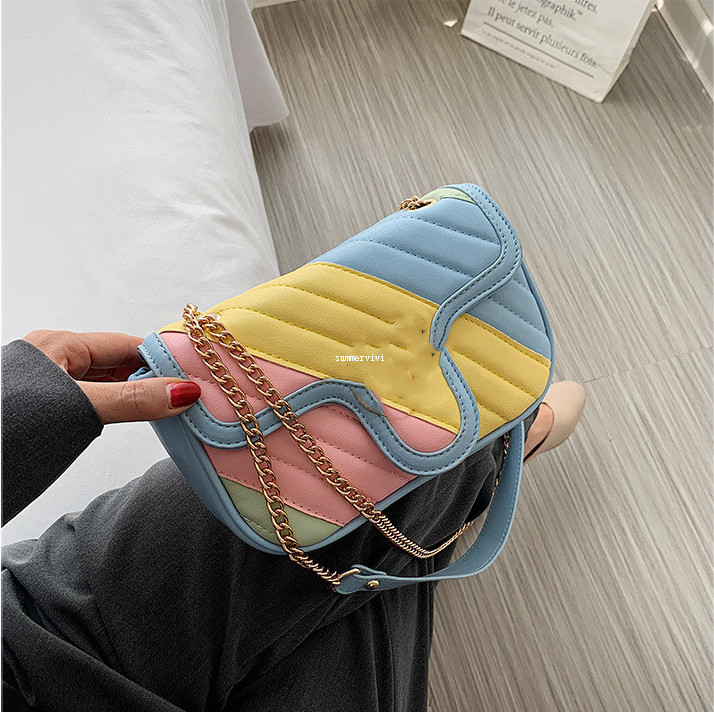 

Designer kids rainbow handbag girls metal chain crossbody bags children letter buckles one shoulder bag luxury girl quilte purse A5623, As showed