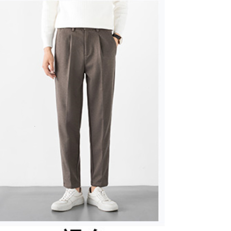 

New Vestido 2021 Masculino Outono Inverno Novo Fino Slida Coringa Linha Reta Perna De l Casuais Juventude YYEP, Brown