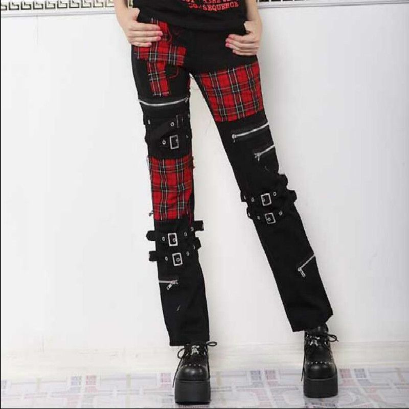 

2020 Non-mainstream Male 27- with Punk Zipper Personality Patched Plus Size Singer's Plaid Pants Q40y, Cd