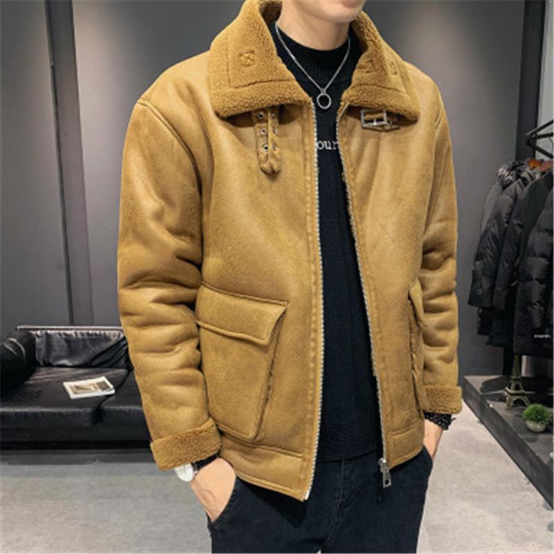 

Man Lamb Wool Jacket Fashion Trend Long Sleeve Cardigan Zipper Fleece Outerwear Designer Male Winter New Thicken Casual Slim Suede Coats, Blue