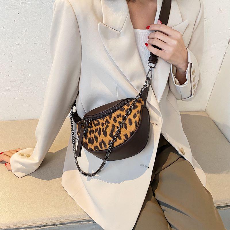 

2021 Splicing Animal Pattern Crossbody Bags for Women New Fashion Shoulder Bag Wild Large-Capacity Chain Ladies Shoulder Bags, Coffee-leopard